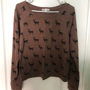 FOREVER 21 Brown Holiday Christmas Reindeer Round Neck Sweatshirt Size L
